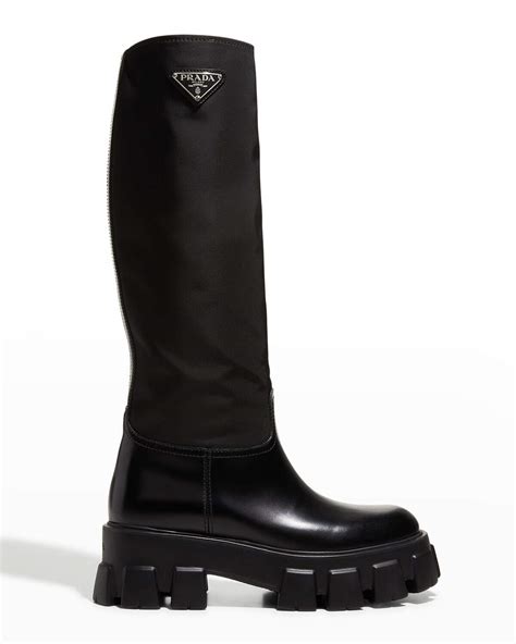 prada monolith nylon tall riding boots|prada monolith boots sale.